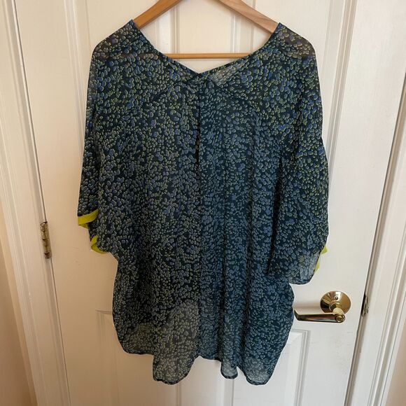 Free People Sleepin In Printed Shirt S Blue Kimono Cover Up Sheer Boho Relaxed - Picture 3 of 9